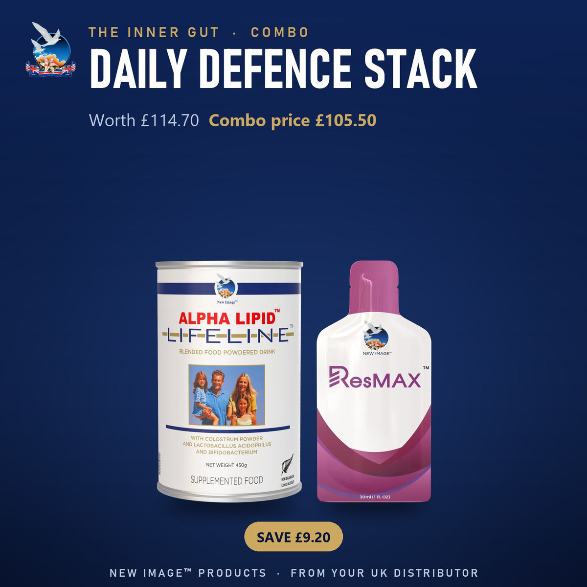 Daily Defence Stack combo: Alpha Lipid Lifeline colostrum and ResMAX