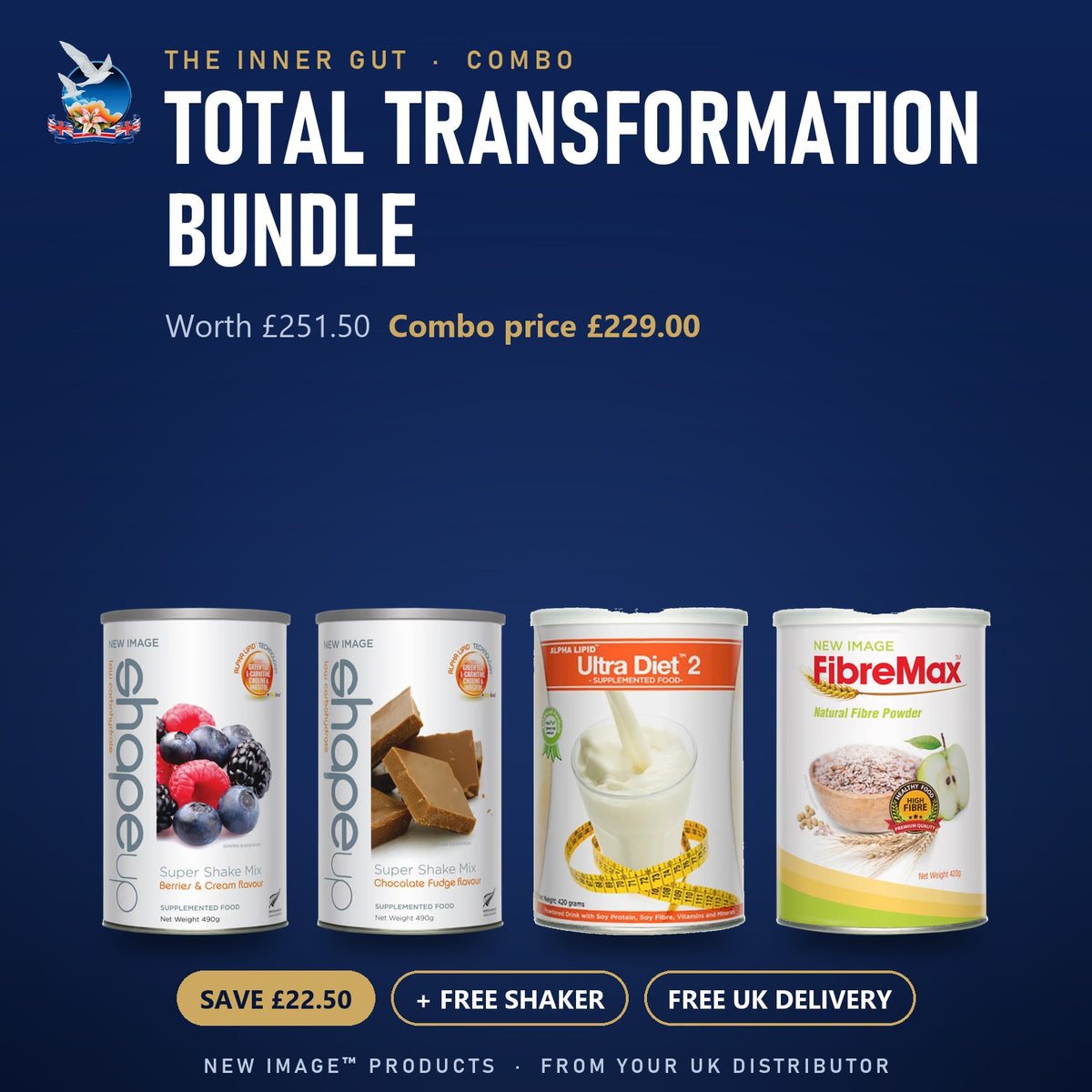 Total Transformation Bundle: 2 ShapeUp, Ultra Diet 2, FibreMax and shaker