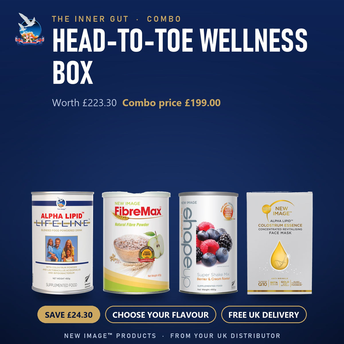 Head-to-Toe Wellness Box: Lifeline, FibreMax, ShapeUp and face mask