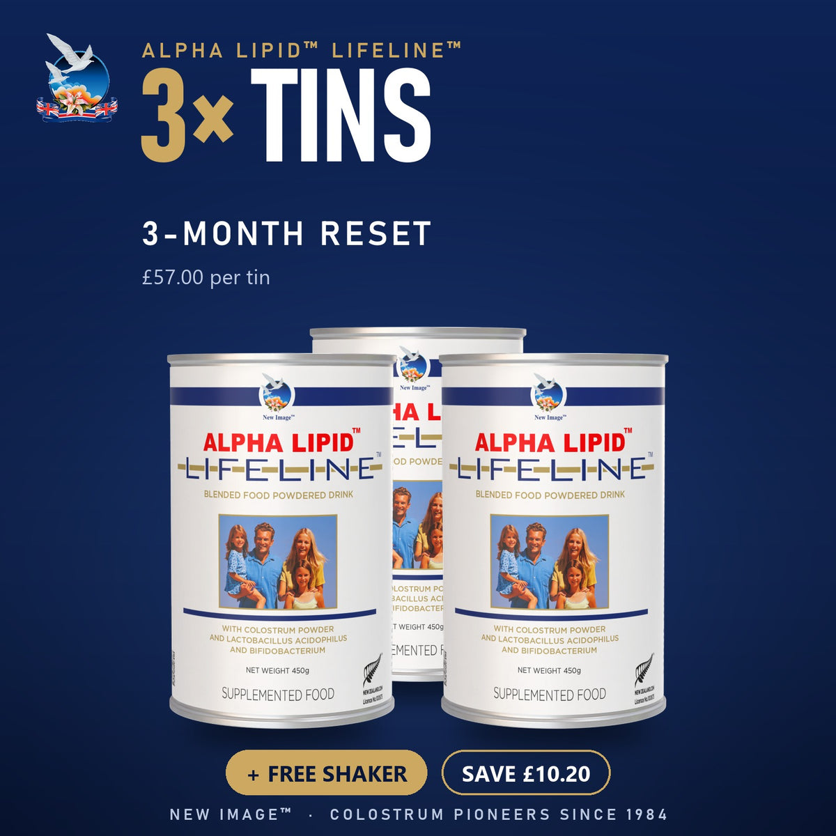 Alpha Lipid Lifeline colostrum, 3 tin pack